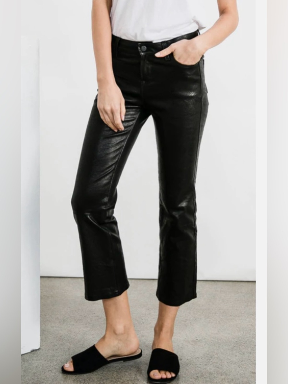 JBrand Selena Mid Rise Bootcut Cropped Leather Jeans